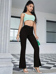 Mid Stretch Flare Jeans Split Washed Bell Bottom Jeans
