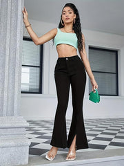 Mid Stretch Flare Jeans Split Washed Bell Bottom Jeans