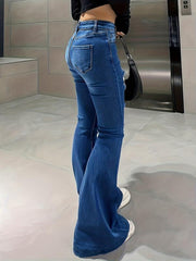 Distressed Mid Washed Bell Bottom Jeans for Women