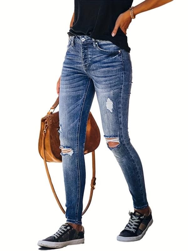 Ripped Holes Skinny Jeans Slim Fit Water Ripped Embossed Distressed Tight Jeans
