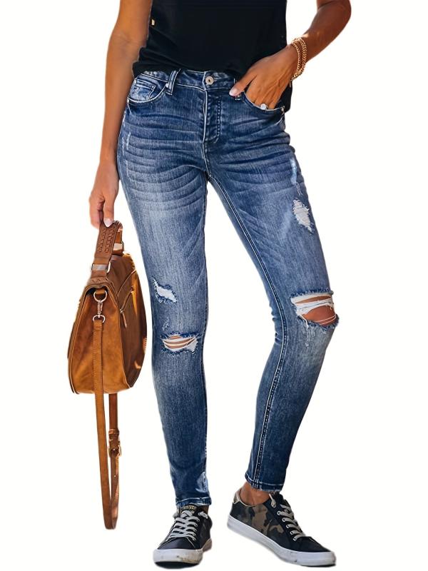 Ripped Holes Skinny Jeans Slim Fit Water Ripped Embossed Distressed Tight Jeans