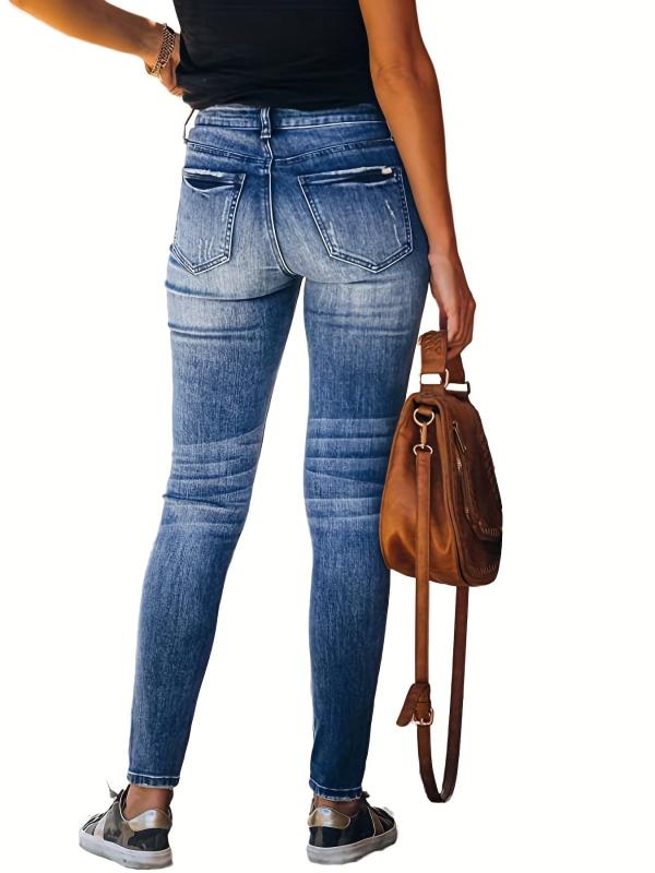 Ripped Holes Skinny Jeans Slim Fit Water Ripped Embossed Distressed Tight Jeans