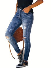Ripped Holes Skinny Jeans Slim Fit Water Ripped Embossed Distressed Tight Jeans