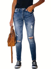 Ripped Holes Skinny Jeans Slim Fit Water Ripped Embossed Distressed Tight Jeans