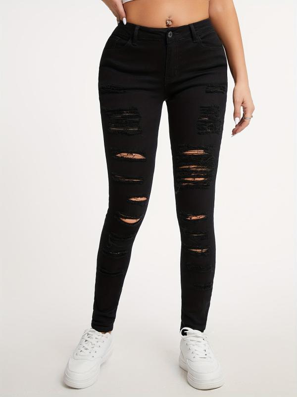 Distressed High Stretch Skinny Jeans