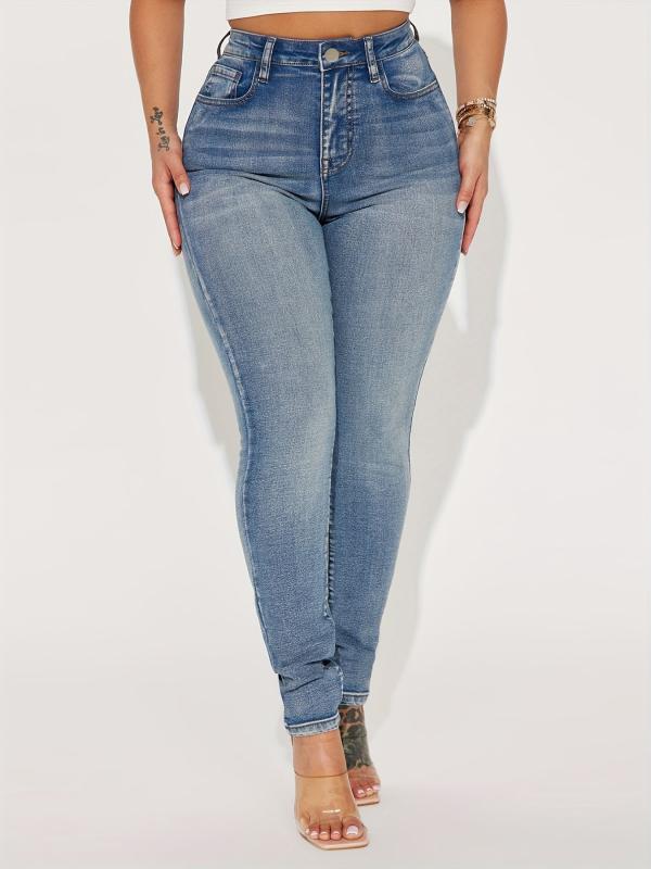 High Waist Skinny Jeans Washed Whiskered Slim Fit