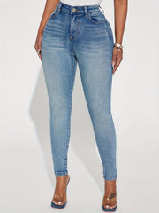 High Waist Skinny Jeans Washed Whiskered Slim Fit