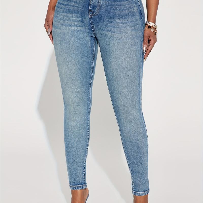High Waist Skinny Jeans Washed Whiskered Slim Fit