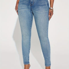 High Waist Skinny Jeans Washed Whiskered Slim Fit