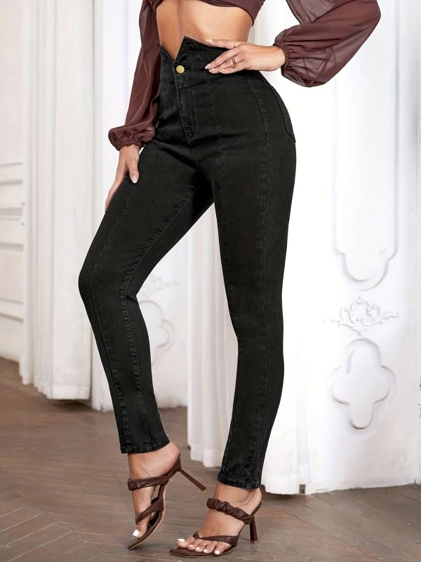 V Shaped Waist Skinny Jeans Slim Fit High Rise High Stretch Ankle Length Jeans