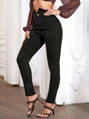 V Shaped Waist Skinny Jeans Slim Fit High Rise High Stretch Ankle Length Jeans