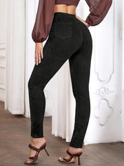 V Shaped Waist Skinny Jeans Slim Fit High Rise High Stretch Ankle Length Jeans