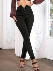 V Shaped Waist Skinny Jeans Slim Fit High Rise High Stretch Ankle Length Jeans
