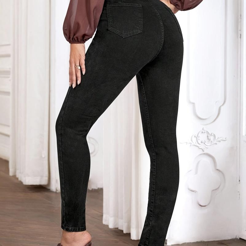 V Shaped Waist Skinny Jeans Slim Fit High Rise High Stretch Ankle Length Jeans
