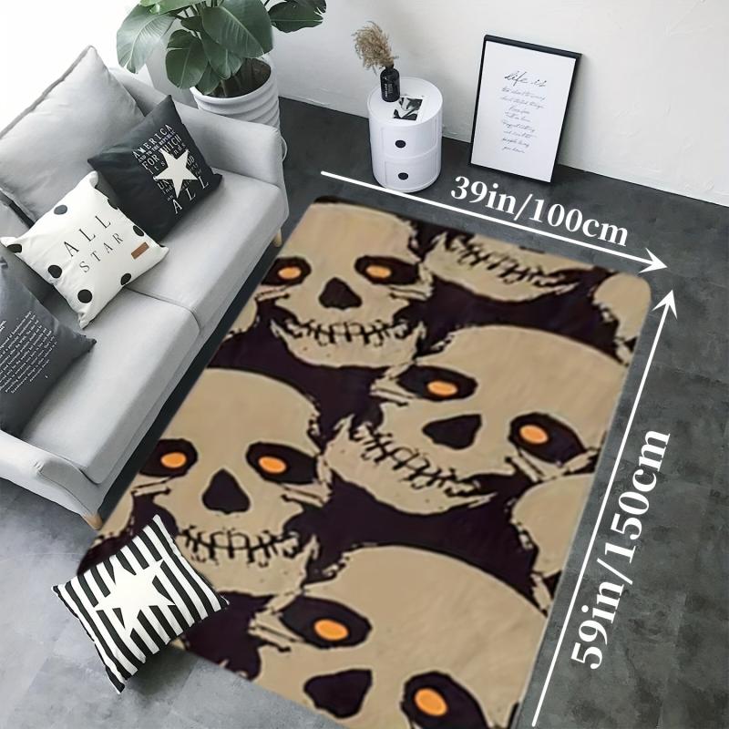 Gothic Kitchen Rug Skull Printed Floor Mat Halloween Flannel Soft