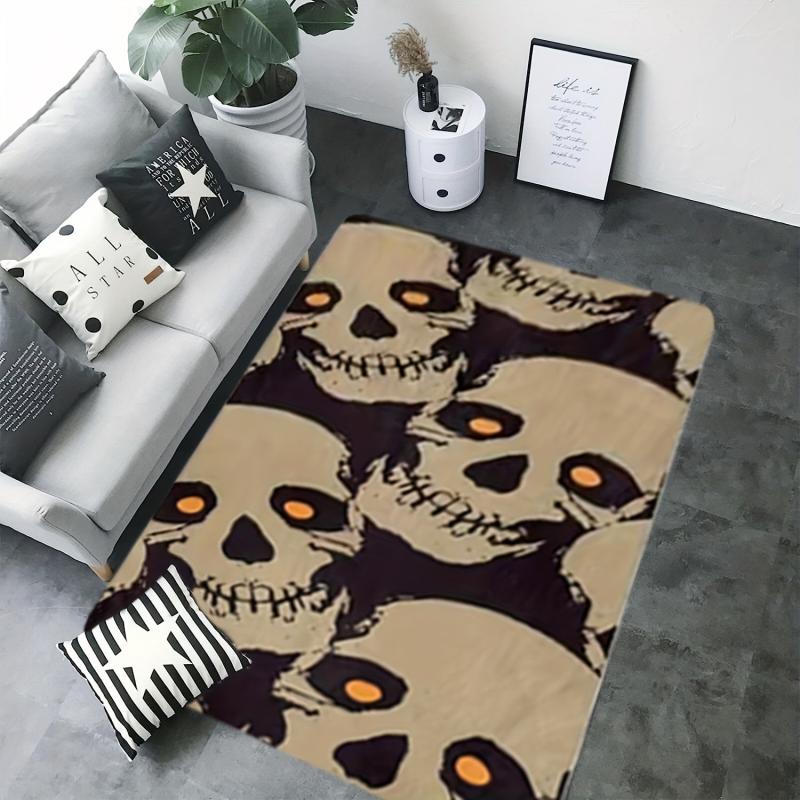 Gothic Kitchen Rug Skull Printed Floor Mat Halloween Flannel Soft