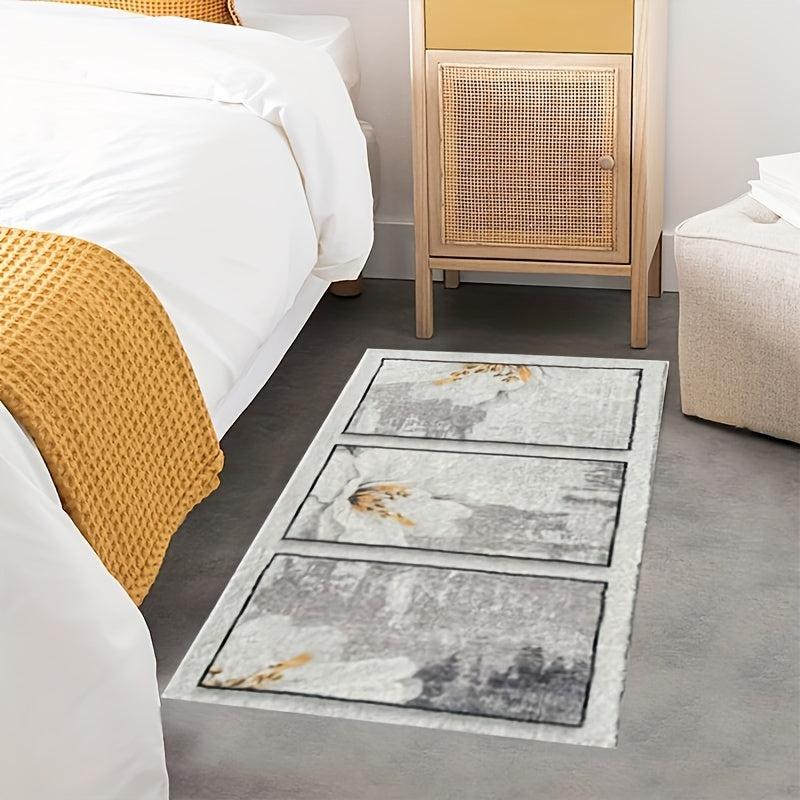 Gray Small Flower Mat Soft Indoor Carpet for Bedroom Decor