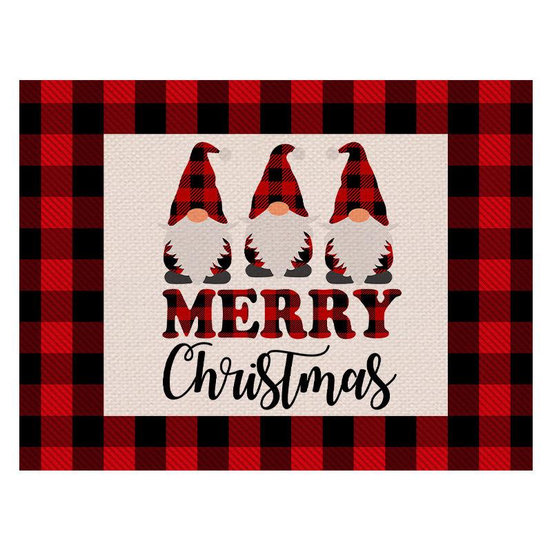 2pcs Christmas Checkered Dwarf Pattern Floor Mat