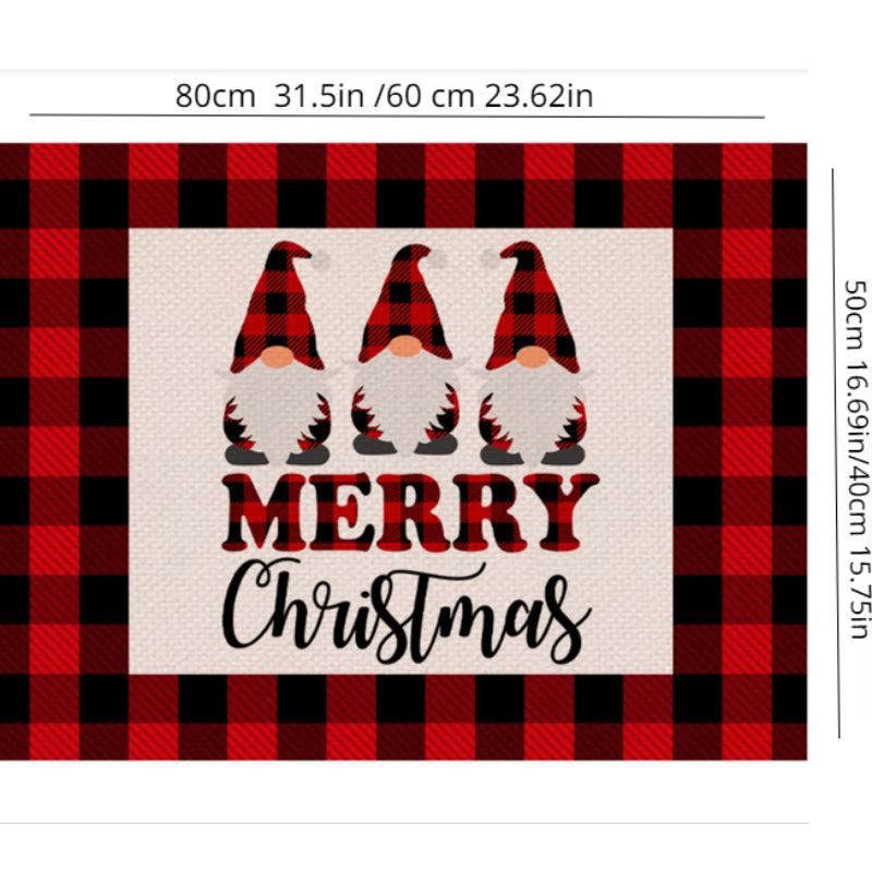 2pcs Christmas Checkered Dwarf Pattern Floor Mat
