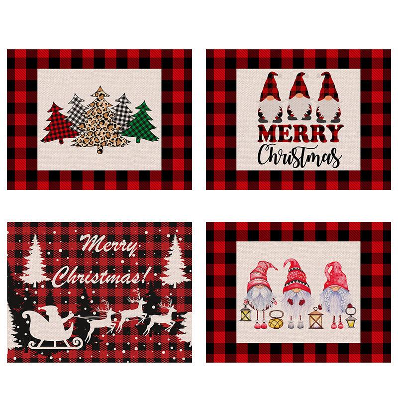 2pcs Christmas Checkered Dwarf Pattern Floor Mat