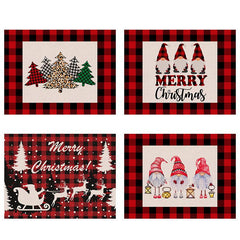 2pcs Christmas Checkered Dwarf Pattern Floor Mat