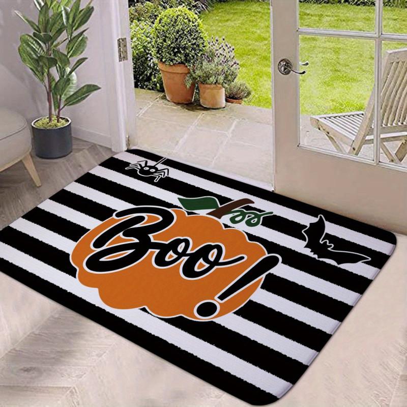 Non Slip Door Mat Stripe Orange BOO Pumpkin 23.62x35