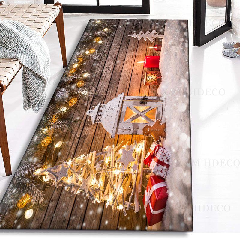 Christmas Doormat Snow Lighthouse Rug Waterproof Non-Slip Kitchen Bathroom Rug