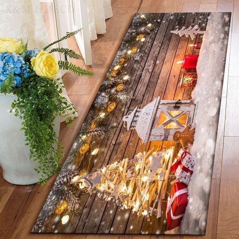 Christmas Doormat Snow Lighthouse Rug Waterproof Non-Slip Kitchen Bathroom Rug