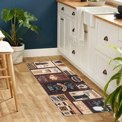 Vintage Coffee Print Fluffy Kitchen Floor Mat