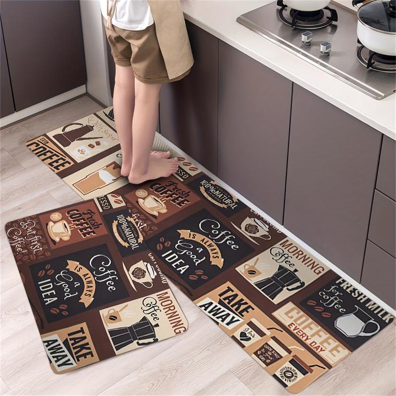 Vintage Coffee Print Fluffy Kitchen Floor Mat