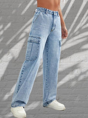 Y2K Style Flap Pockets Cargo Jeans Loose Fit