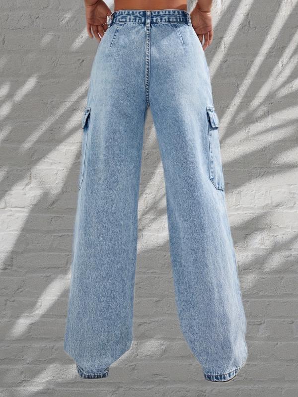 Y2K Style Flap Pockets Cargo Jeans Loose Fit