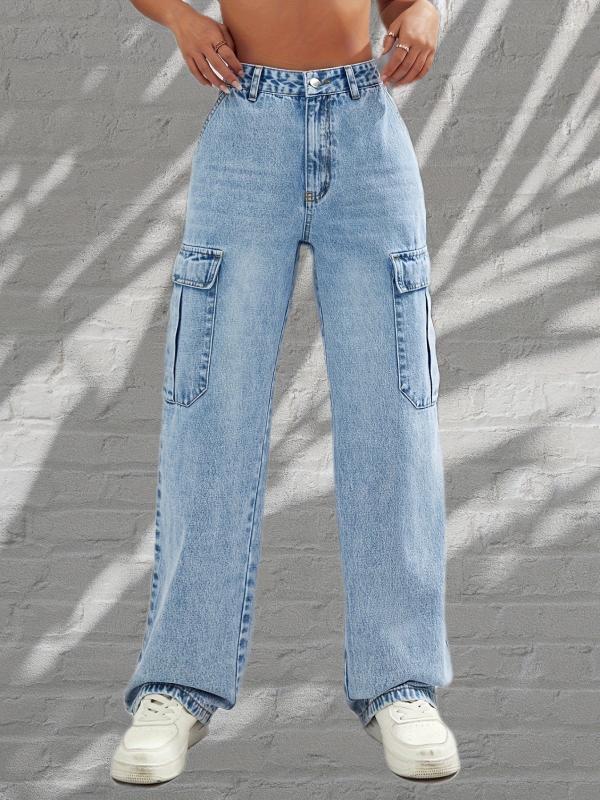 Y2K Style Flap Pockets Cargo Jeans Loose Fit
