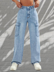 Y2K Style Flap Pockets Cargo Jeans Loose Fit