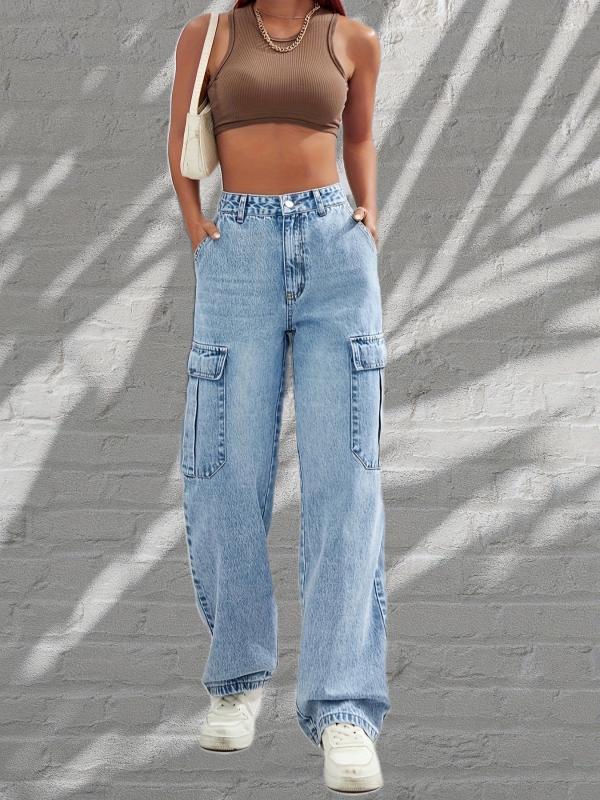 Y2K Style Flap Pockets Cargo Jeans Loose Fit