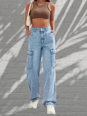 Y2K Style Flap Pockets Cargo Jeans Loose Fit