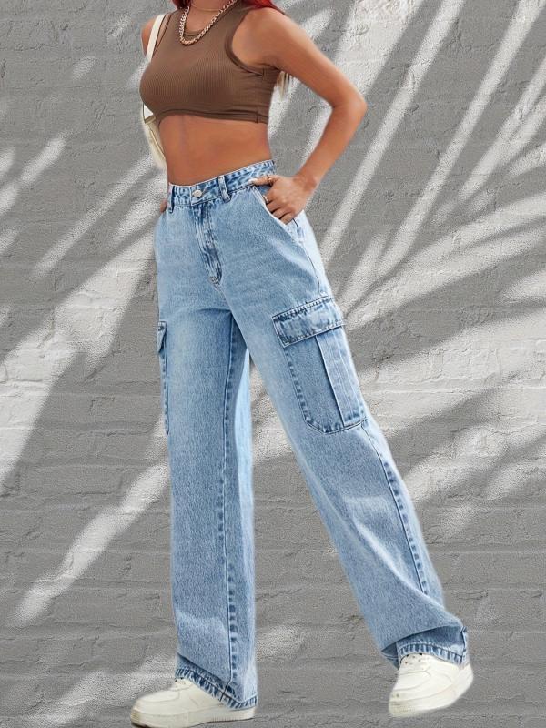 Y2K Style Flap Pockets Cargo Jeans Loose Fit