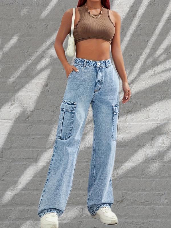 Y2K Style Flap Pockets Cargo Jeans Loose Fit