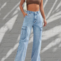 Y2K Style Flap Pockets Cargo Jeans Loose Fit