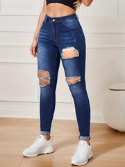 Ripped Holes Skinny Jeans Slim Fit Distressed High Stretch Tight Jeans