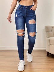 Ripped Holes Skinny Jeans Slim Fit Distressed High Stretch Tight Jeans