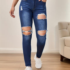 Ripped Holes Skinny Jeans Slim Fit Distressed High Stretch Tight Jeans