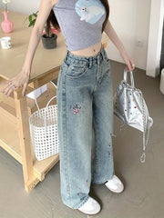 Splatter Print Baggy Jeans High Waist Wide Legs Jeans