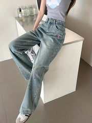 Splatter Print Baggy Jeans High Waist Wide Legs Jeans