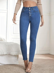 High Stretch Skinny Jeans Slim Fit Single Breasted Button High Waist Tight Jeans