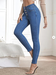 High Stretch Skinny Jeans Slim Fit Single Breasted Button High Waist Tight Jeans