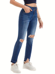 Distressed Ankle Length Jeans Women's Denim Jeans & Clothing