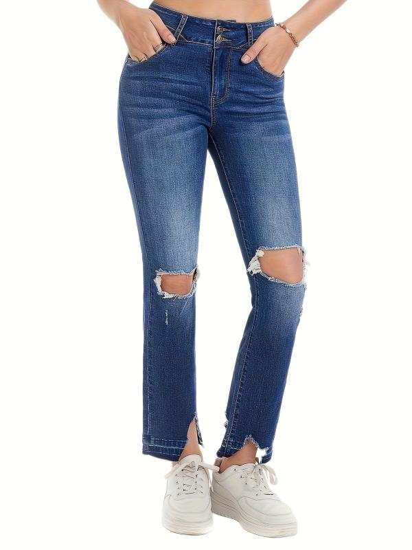 Distressed Ankle Length Jeans Women's Denim Jeans & Clothing