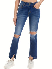 Distressed Ankle Length Jeans Women's Denim Jeans & Clothing