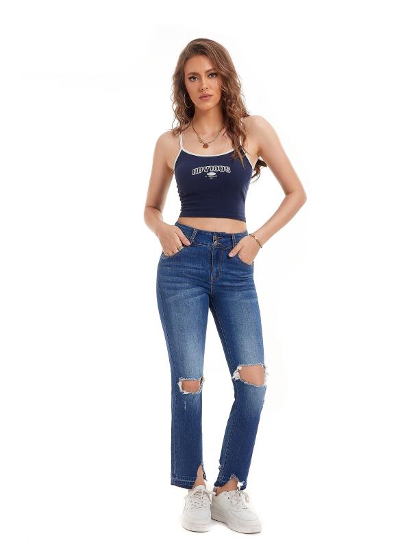 Distressed Ankle Length Jeans Women's Denim Jeans & Clothing